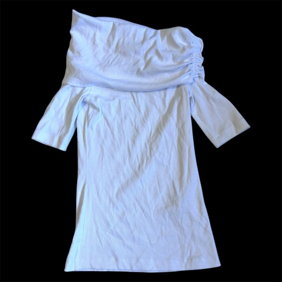 Zara Draped Bandeau White Top Off the Shoulder Asymmetric Neckline Size Small - Picture 2 of 15